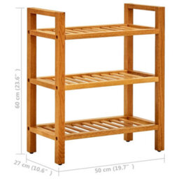 Berkfield Shoe Rack With 3 Shelves 50X27X60 Cm Solid Oak Wood - thumbnail 6