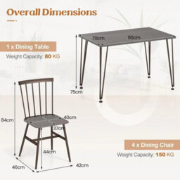5-Piece Dining Table Set For Kitchen Table & 4 Chairs W/ Metal Frame Grey - thumbnail 2