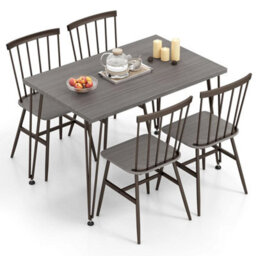 5-Piece Dining Table Set For Kitchen Table & 4 Chairs W/ Metal Frame Grey - thumbnail 1