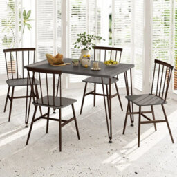 5-Piece Dining Table Set For Kitchen Table & 4 Chairs W/ Metal Frame Grey - thumbnail 4