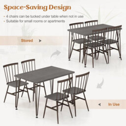 5-Piece Dining Table Set For Kitchen Table & 4 Chairs W/ Metal Frame Grey - thumbnail 6