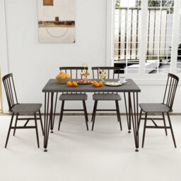 5-Piece Dining Table Set For Kitchen Table & 4 Chairs W/ Metal Frame Grey - thumbnail 5
