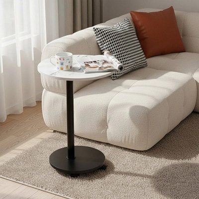 White & Black 2 Tier Modern Round Storage Side Table W/4 Wheels And Metal Legs - image 1