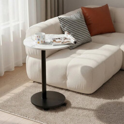 White & Black 2 Tier Modern Round Storage Side Table W/4 Wheels And Metal Legs - thumbnail 1