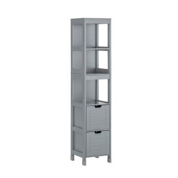 Sobuy Frg126-Sg, Tall Bathroom Storage Cabinet With 3 Shelves And 2 Drawers, Grey,w30Xd30Xh145