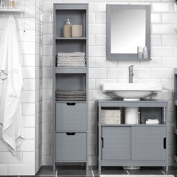 Sobuy Frg126-Sg, Tall Bathroom Storage Cabinet With 3 Shelves And 2 Drawers, Grey,w30Xd30Xh145 - thumbnail 2