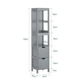 Sobuy Frg126-Sg, Tall Bathroom Storage Cabinet With 3 Shelves And 2 Drawers, Grey,w30Xd30Xh145 - thumbnail 3