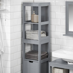 Sobuy Frg126-Sg, Tall Bathroom Storage Cabinet With 3 Shelves And 2 Drawers, Grey,w30Xd30Xh145 - thumbnail 4