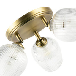 Happy Homewares Antique Brass Triple Spot Ceiling Light With Clear Ribbed Glass Shades - thumbnail 5
