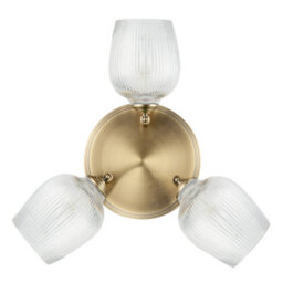 Happy Homewares Antique Brass Triple Spot Ceiling Light With Clear Ribbed Glass Shades - thumbnail 3