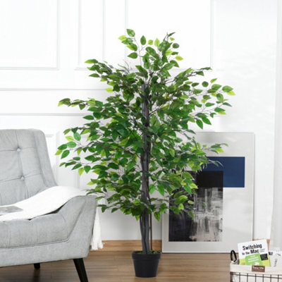 Outsunny 145Cm Artificial Banyan Plant Faux Decor Tree W/ Pot Indoor - image 1