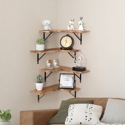 Levede 4Pc Corner Floating Shelves Wooden L Shaped Wall Display Storage - image 1