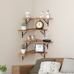 Levede 4Pc Corner Floating Shelves Wooden L Shaped Wall Display Storage - thumbnail 1