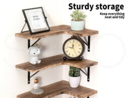 Levede 4Pc Corner Floating Shelves Wooden L Shaped Wall Display Storage - thumbnail 6