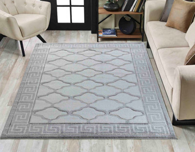 Valencia Modern Trellis Design Carved Area Rugs Grey Black 60X110 Cm - image 1
