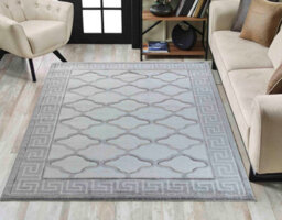 Valencia Modern Trellis Design Carved Area Rugs Grey Black 60X110 Cm - thumbnail 1