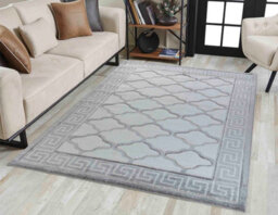Valencia Modern Trellis Design Carved Area Rugs Grey Black 60X110 Cm - thumbnail 2