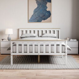 Lassic Vida Designs Milan White & Pine 4Ft6 Double Wooden Bed Frame - High Foot End - thumbnail 2