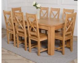 That's Furniture Dakota 182 X 92 Cm Chunky Oak Large Dining Table And 8 Chairs Dining Set With Berkeley Chairs - thumbnail 1