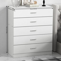 5 Drawer Chest Of Drawers Metal Handles Runners Bedroom Nursery Furniture White - thumbnail 2