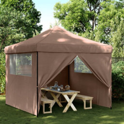Walplus Foldable Party Tent Garden Gazebo Canopy Pop-Up With 4 Sidewalls Brown - thumbnail 1