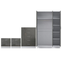 Reflect 3 Door Mirror Wardrobe, 5 Drawer Chest, 2X 2 Drawer Bedsides - Grey Gloss & Matt White - Modern Bedroom Furniture Set - thumbnail 9