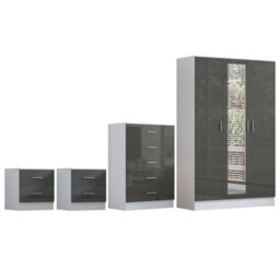 Reflect 3 Door Mirror Wardrobe, 5 Drawer Chest, 2X 2 Drawer Bedsides - Grey Gloss & Matt White - Modern Bedroom Furniture Set - thumbnail 8