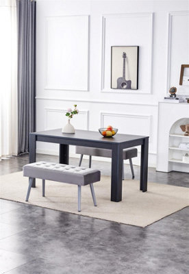 Kosy Koala Dark Grey Arrow Design Dining Table Set With 2 Grey Velvet Benches - image 1