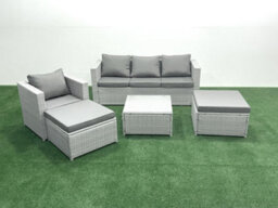 Fimous Garden Outdoor Furniture Set 6 Seater Rattan Sofa Set 2 Big Stools Armchair Light Grey - thumbnail 2