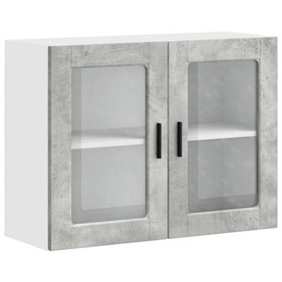 Walplus Kitchen Wall Cabinet With Glass Door Porto Concrete Grey - image 1