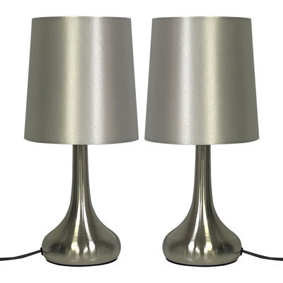 Pair Of Brushed Silver Touch Table Lamps With Silver Shades  Modern Dimmable Led Lighting - image 1