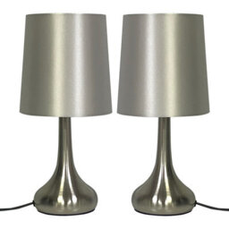 Pair Of Brushed Silver Touch Table Lamps With Silver Shades  Modern Dimmable Led Lighting - thumbnail 1