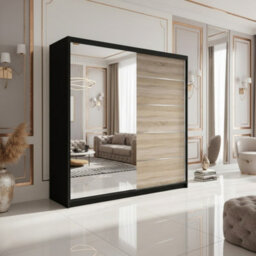 Vista 05 Sliding Door Wardrobe 150X200X61Cm Modern Wardrobe With Mirror Black Mat Sonoma Finish - thumbnail 1