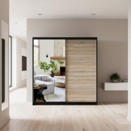 Vista 05 Sliding Door Wardrobe 150X200X61Cm Modern Wardrobe With Mirror Black Mat Sonoma Finish - thumbnail 2