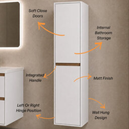Plum&clay Norton White & Oak Wall Hung Bathroom Tall Storage Unit Bathroom Furniture (H)1600mm (W)400mm - thumbnail 3