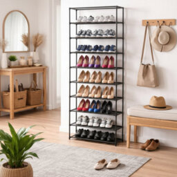 10 Tier Stackable Shoe Rack Stainless Steel Storage Shelf Holds Up To 30 Pairs - thumbnail 2