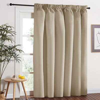 Aspire Homeware Cream Plain Blackout Room Darkening Pencil Pleat Single Panel Door Curtain (W) 168Cm X (D)213Cm With Tie Back - image 1