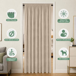 Aspire Homeware Cream Plain Blackout Room Darkening Pencil Pleat Single Panel Door Curtain (W) 168Cm X (D)213Cm With Tie Back - thumbnail 8