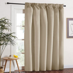 Aspire Homeware Cream Plain Blackout Room Darkening Pencil Pleat Single Panel Door Curtain (W) 168Cm X (D)213Cm With Tie Back - thumbnail 1