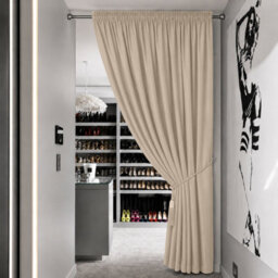 Aspire Homeware Cream Plain Blackout Room Darkening Pencil Pleat Single Panel Door Curtain (W) 168Cm X (D)213Cm With Tie Back - thumbnail 7