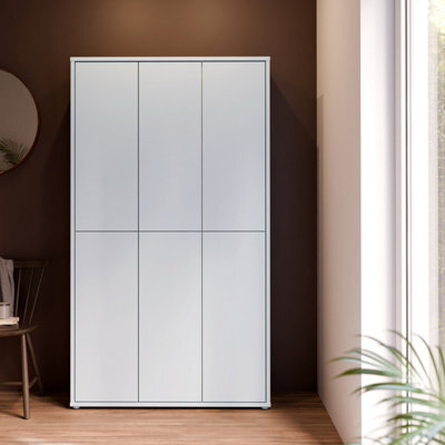 Furniture To Go Alice Springs Tall Shoe Cabinet With 6 Doors Push-To-Open In Light Grey - image 1