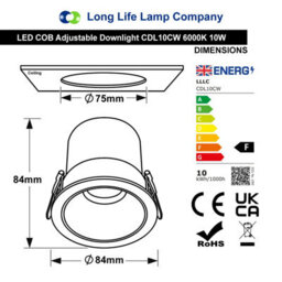 Long Life Lamps Company 10W Adjustable Recessed Round Led Downlight Cool White Cdl10Cw Pack Of 4 - thumbnail 2
