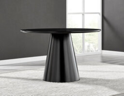 Furniturebox Palma White Marble Effect Round 4-6 Seater Pedestal Dining Table & 4 Blue Velvet Pesaro Black Leg Chairs - thumbnail 5