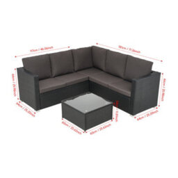 Living And Home Outdoor Grey Rattan 5 Seater Patio Furniture Set Garden Corner Sofa With Table And Cushions - thumbnail 8