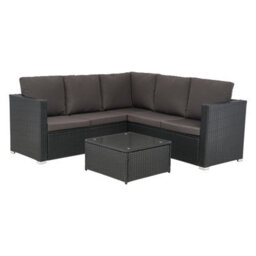 Living And Home Outdoor Grey Rattan 5 Seater Patio Furniture Set Garden Corner Sofa With Table And Cushions - thumbnail 4