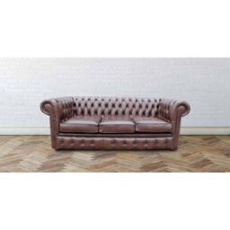 Chesterfield 3 Seater Antique Brown Leather Sofa In Classic Style - thumbnail 1