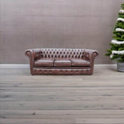 Chesterfield 3 Seater Antique Brown Leather Sofa In Classic Style - thumbnail 4