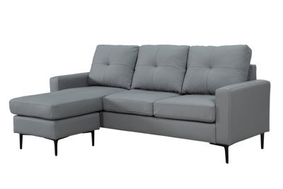 Mattress Guru Elm Corner Sofa With Matching Footstool, 3 Seater Sofa In Air Leather Grey - image 1