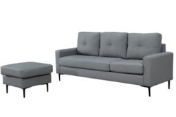Mattress Guru Elm Corner Sofa With Matching Footstool, 3 Seater Sofa In Air Leather Grey - thumbnail 2