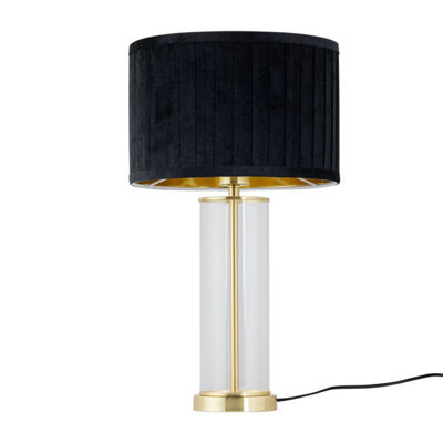 First Choice Lighting Aura - Satin Brass Table Lamp With Black Pleated Velvet Shade - image 1